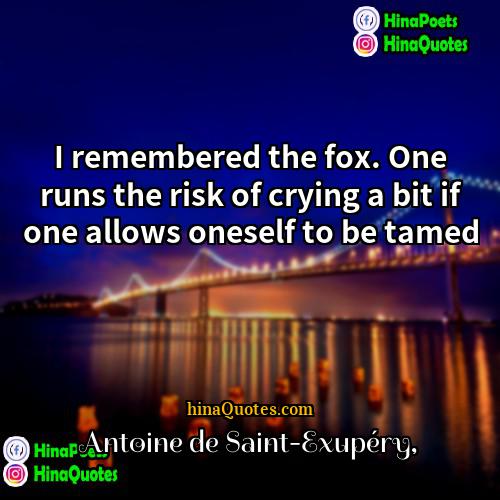 Antoine de Saint-Exupéry Quotes | I remembered the fox. One runs the